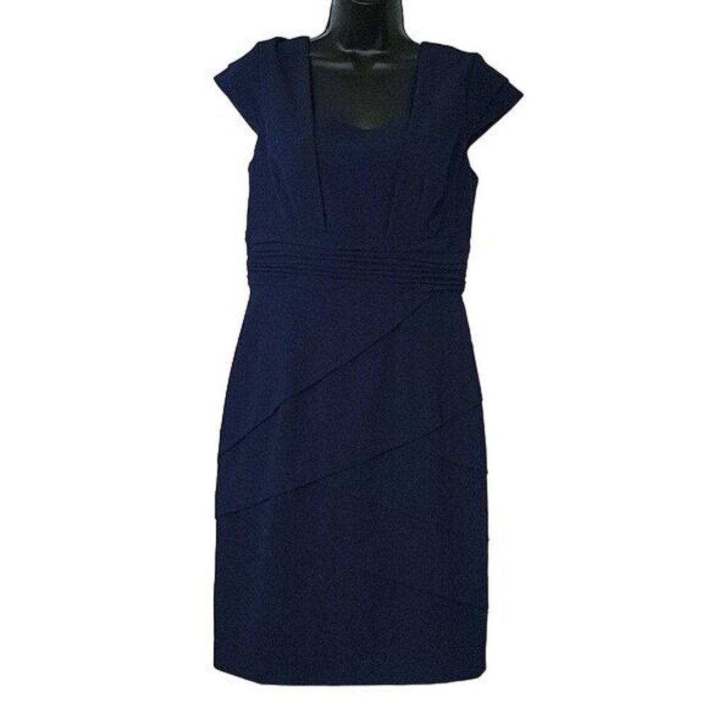 Adrianna Papell NEW Blue Shutter Pleat Sheath‎ Dress 015212070 Size 6 Cap Sleeve